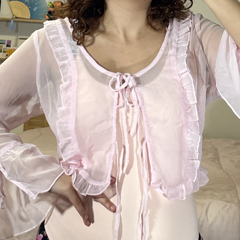 Indigo Light Pink Sheer Ruffle Robe